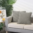 thumbnail image 6 of REGALWOVEN 2 Pcs Solid Corduroy Square Throw Pillow Covers, Boho Decorative Pillow Covers with Pom-poms Light Grey 18' x 18', 6 of 6