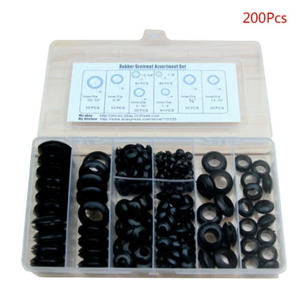 200 Pieces Black Round Rubber Grommet Assortment Kit Electrical Wiring Coil Gasket for Automotive, Piano Repair,Plumbing