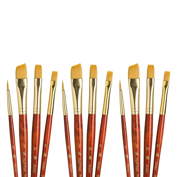 Princeton RealValue Brush Set, Gold Taklon Bristles, Short Handle Mixed Media Paintbrush, Red, 4 Per Set, 3 Sets