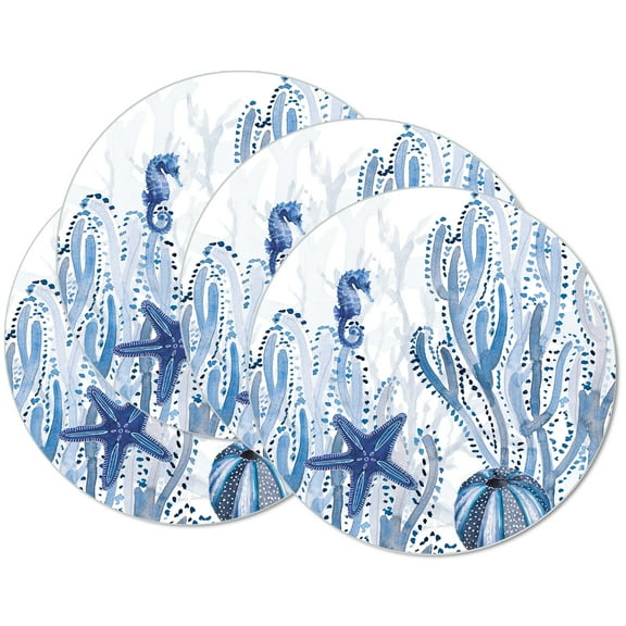 CounterArt "Indigo Coastal" 4-Pack Round Reversible Tabletop Placemats