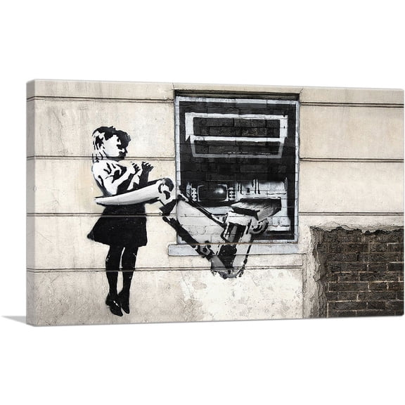 ARTCANVAS ATM Attacking a Girl Canvas Art Print by Banksy - Size: 26" x 18" (0.75" Deep)