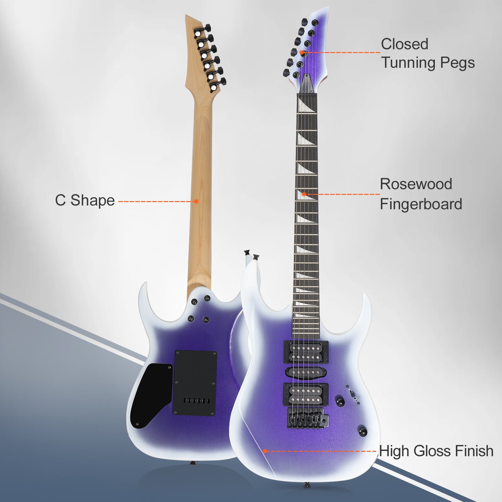 Astoutdoor 170 Style Electric Guitar, Purple, HSH Pickups, Right Handed, 24 Frets