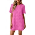 thumbnail image 2 of Pounoo Women's Dresses Crew Neck Short Sleeve Eyelet Embroidered Mini Dress Casual Summer Wear Lightweight Breathable Loose Fit Sundresses Gift, 2 of 5
