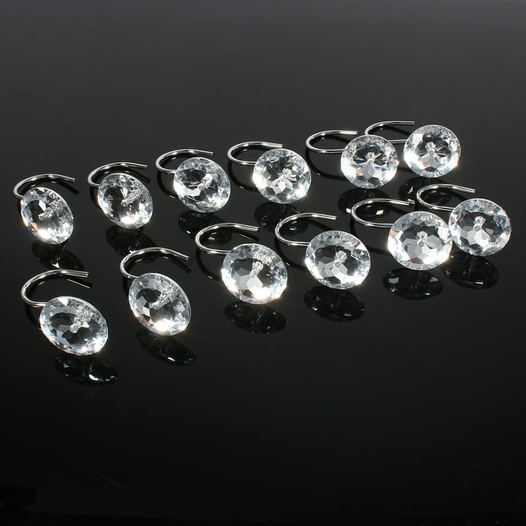 Crystal Shower Curtain Hooks for Bathroom, 12pcs Bling Rhinestone