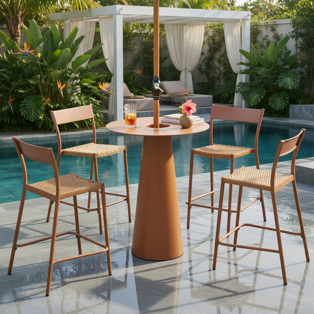 Hommoo 2-Pack Light Brown Woven Rattan Bar Stools with Metal Frame, Indoor/Outdoor Patio Bar Chairs, 29" Seat Height, Stackable & Space-Saving Design, Light Brown