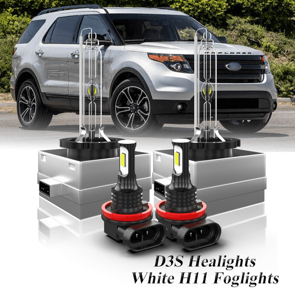 For Ford Explorer 2011-2015 White Front HID Headlight High-Low LED Fog Light Bulbs