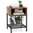 thumbnail image 1 of Costway 16" 3-tier Wood Top End Table w/ Metal Frame Storage Cube & Mesh Shelf Square, 1 of 10