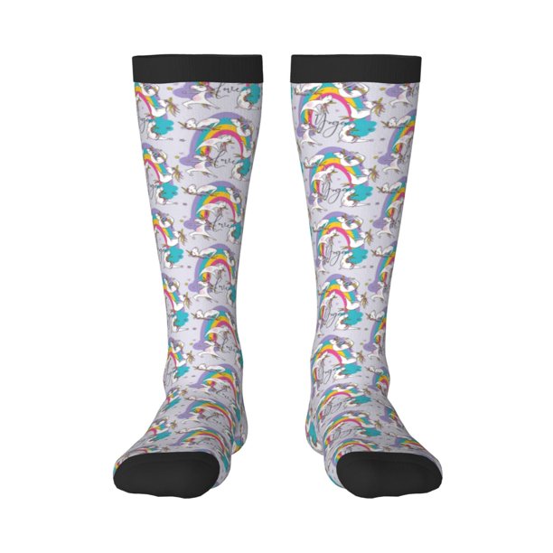 Fotbe Unicorn DoingYoga Calcetas Divertidas Estampadas para Hombre y Mujer, Calcetas de Algodón hasta la Rodilla para Caminar, Correr, Enfermería y Embarazo