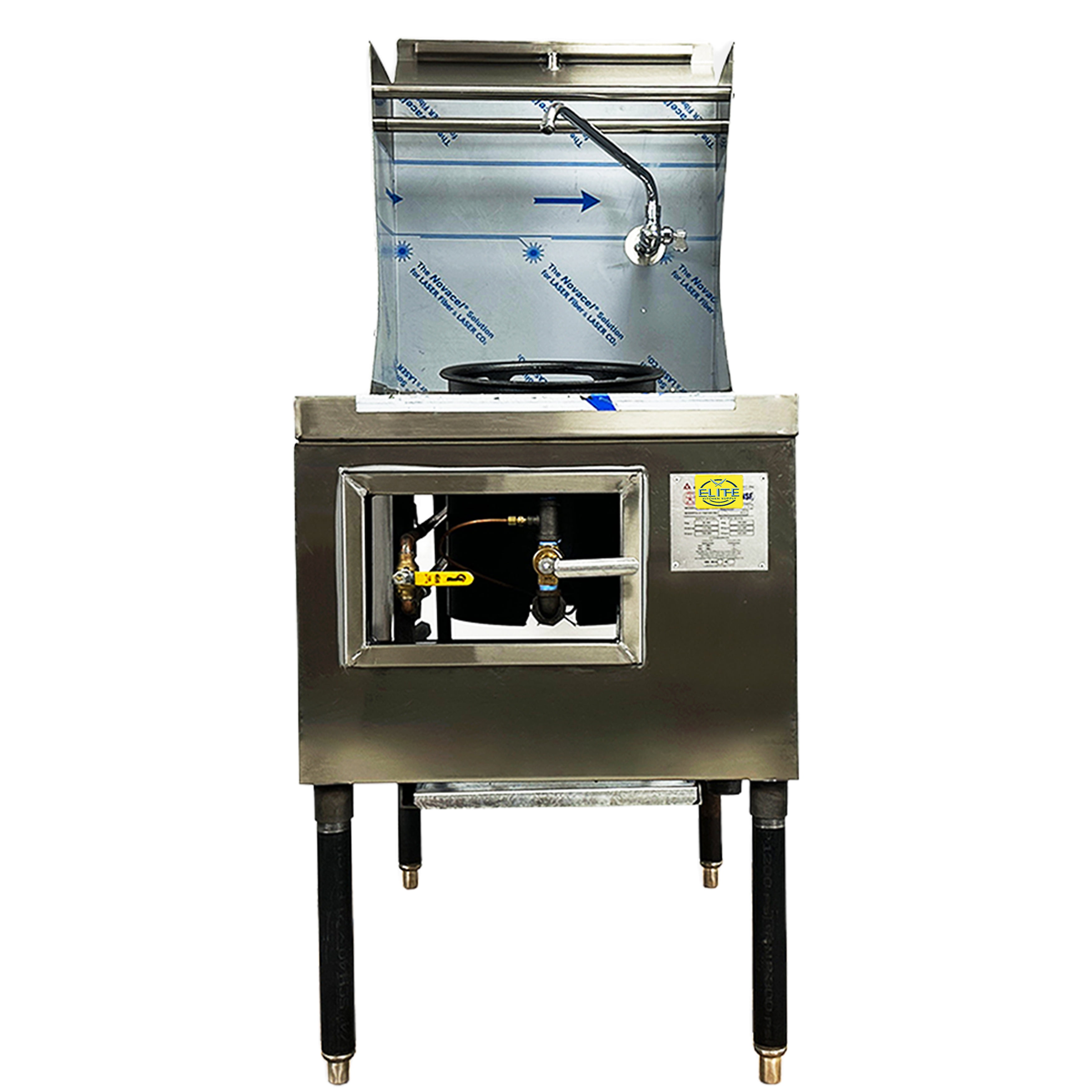 NSF 1-Hole Chinese Wok Range, 13" Ring, LP Gas, Heavy-Duty Stainless Steel, Water-Cooled Backsplash, Made in USA