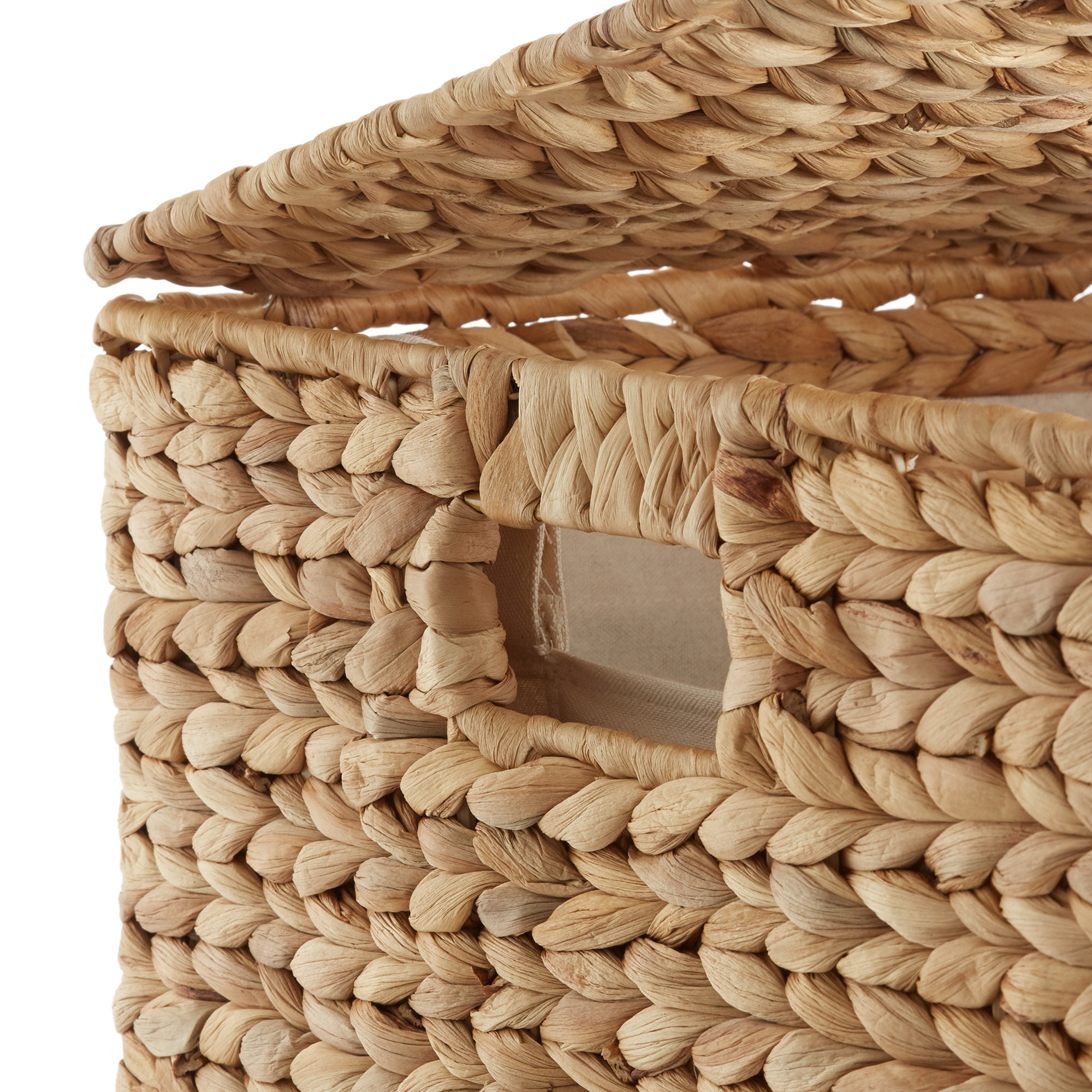 Casafield Laundry Hamper with Lid and Removable Liner Bag - Natural, Woven Water Hyacinth Square Laundry Basket for Clothes