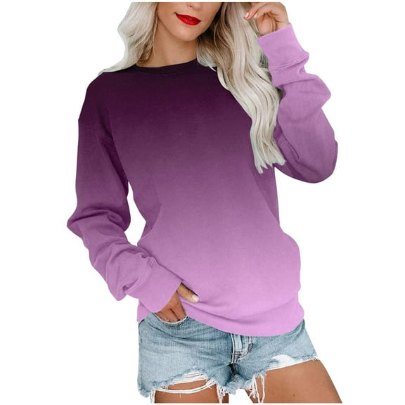 idosla Womens Casual Crewneck Sweatshirt Long Sleeve Tops Cute Pullover Loose Fit (Purple, XL)