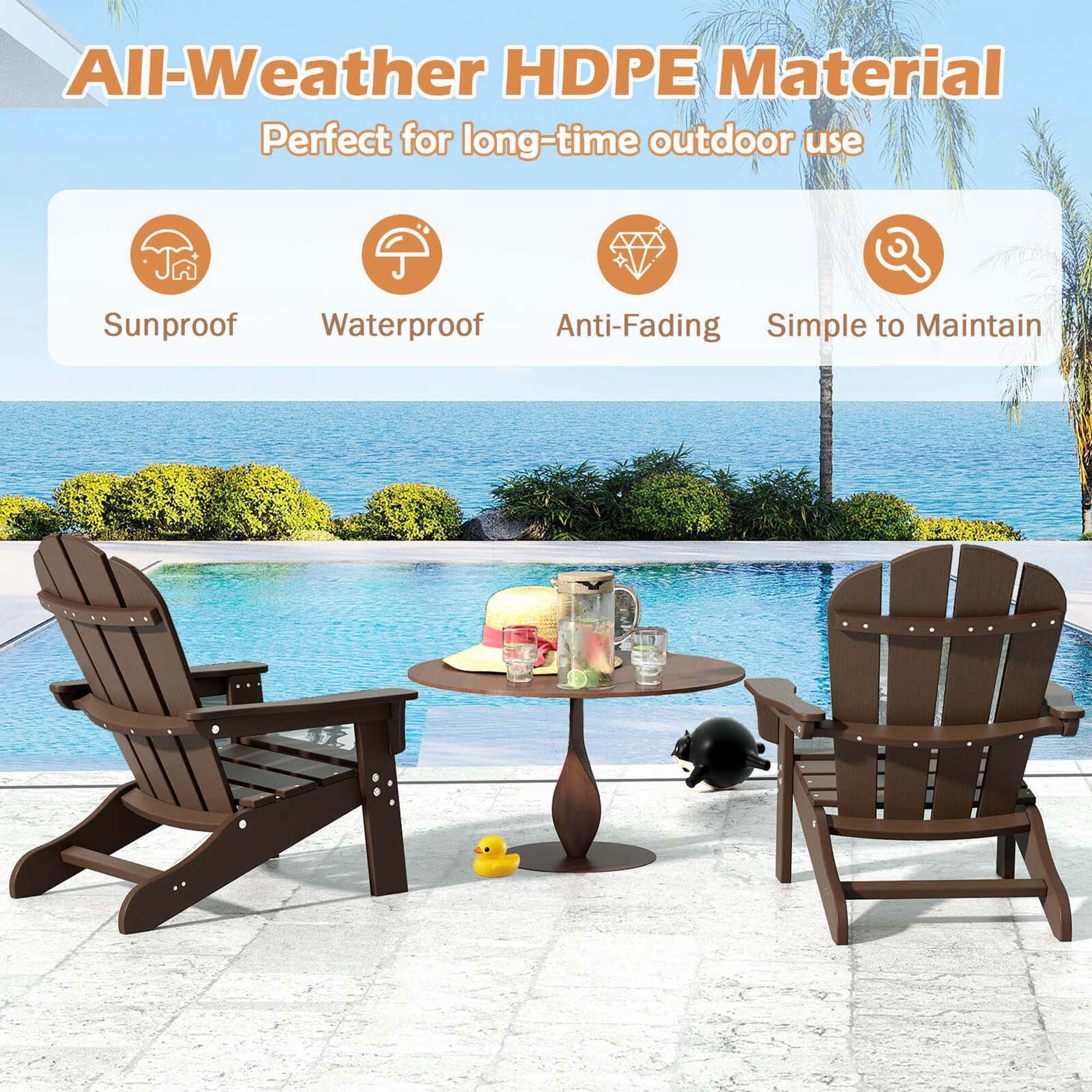 Costway Kids Adirondack Chair with High Backrest Armrests Fire Pit Chair for Kids Ages 3-8 Brown