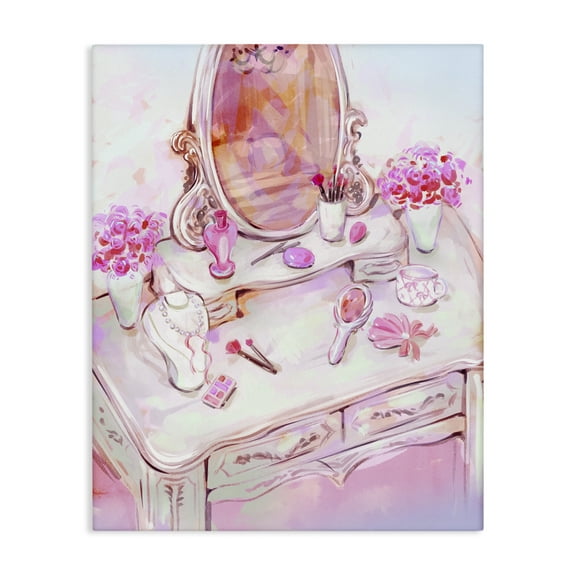 Stupell Industries Pastel Pink Vanity View Fashion Painting Wrapped Canvas Canvas Art Print Wall Art, 16 x 20