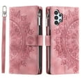 thumbnail image 3 of ELEHOLD for Samsung Galaxy A32 5G Wallet Case Embossed Pattern PU Leather Card Slots Zipper Pocket Stand Function Magnetic Clasp Lanyard Adjustable Shoulder Strap,Pink, 3 of 7