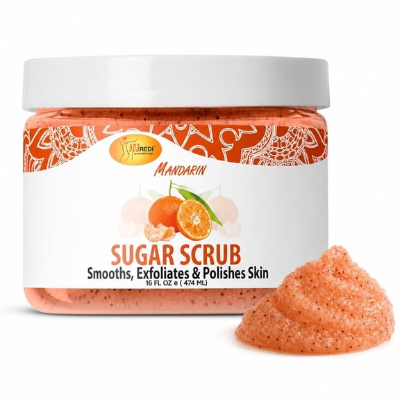 SPA REDI – Sugar Body Scrub, Mandarin, 16 Oz, Exfoliating, Moisturizing, Hydrating and Nourishing, Glow, Polish, Smooth and Fresh Skin - Body Exfoliator