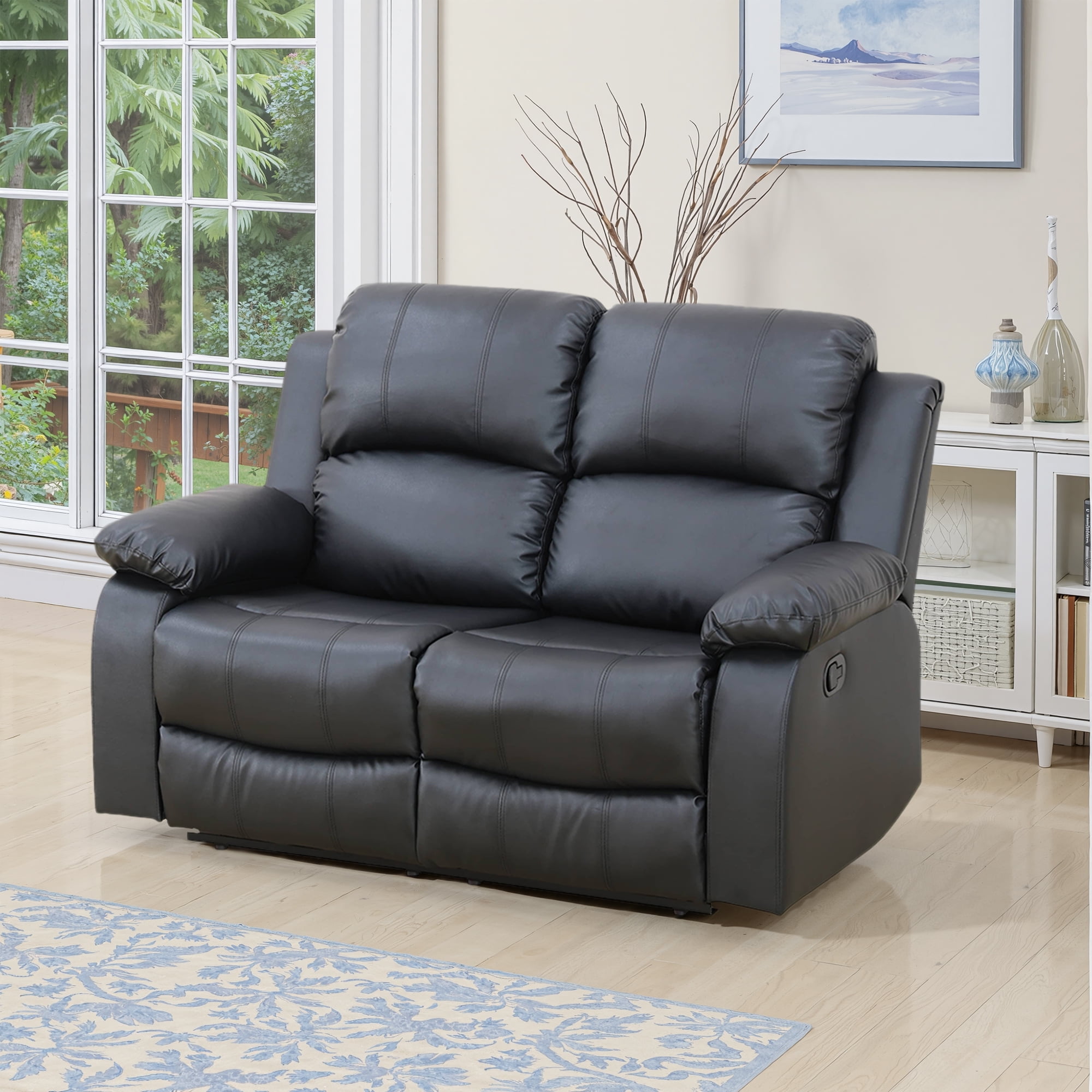 MAYEERTY 67" Modern Semi PU PVC Loveseat Business Function Sofa for Living Room，Black