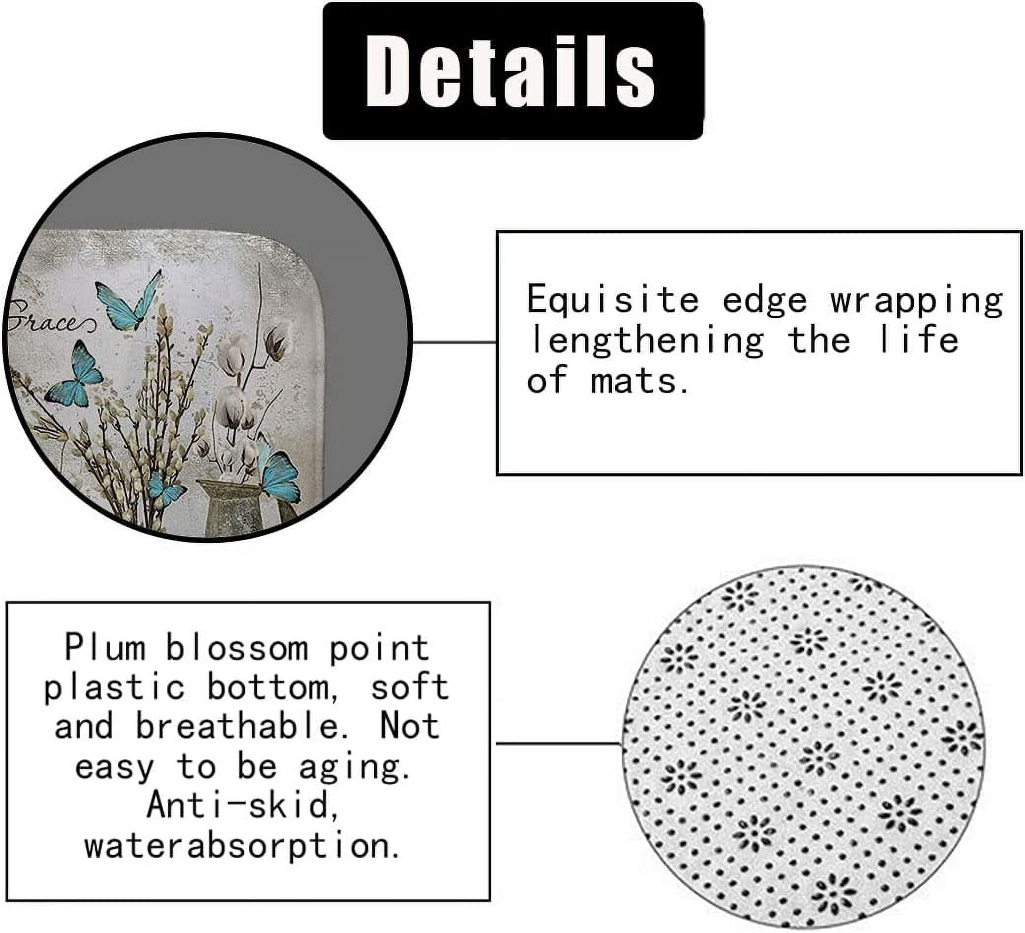 4PCS Farmhouse Shower Curtain Set, Bless This Home Cotton Flower Teal Pitcher Vase Moroccan Country Rustic Bathroom Decor, Waterproof Fabric White Shower Curtain, Non-Slip Bath Mat Toilet Rug