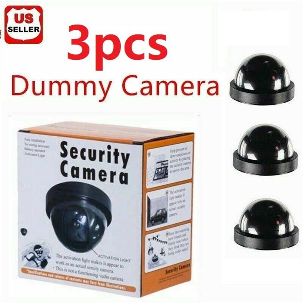 3pcs Fake Security Camera Dummy Dome CCTV with Blinking Red LED Warning