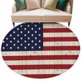 thumbnail image 2 of American Flag Large Round Rug 8 FT, Non Slip Living Room Area Carpet, Vintage Wooden Star Striped Red Blue Washable Soft Circle Rug Non-Shedding Floor Carpet for Bedroom Office Dining Room, 2 of 9