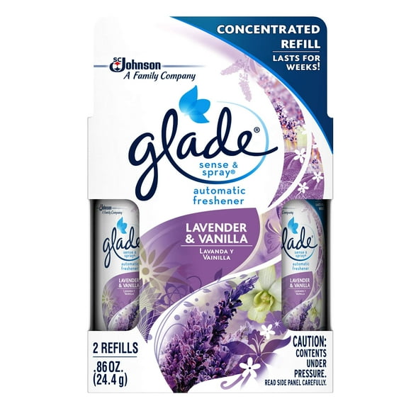 Glade Sense & Spray Automatic Air Freshener Refill, Lavender & Vanilla, 2 Ct, 0.86 oz