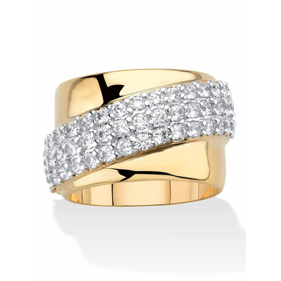 PalmBeach Jewelry 1.49 TCW Round Cubic Zirconia Gold-Plated Diagonal Wide Ring