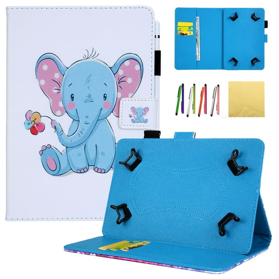 9.5 - 10.5 Universal Tablet Cover, Allytech PU Leather Flip Wallet Kids Case Smart Folio Stand Cover for Samsung Galaxy Tab A 10.1 Tab E 9.6 Tab S4 10.5/ Lenovo Tab/ Fire HD 10 and More, Cute Elepahnt