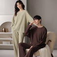thumbnail image 5 of Pijama de manga larga con diseño de gofre para mujer, de algodón, para primavera y otoño, talla grande, sencillo, para llevar en casa en pareja, para hombre, 5 of 5