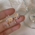 thumbnail image 4 of Pendientes de clip de oreja de rosa de Versalles para mujer, estilo hada, sin perforaciones, pendientes de té para mujer, pendientes de flor de Monet de verano, no se requiere orificio:, 4 of 6