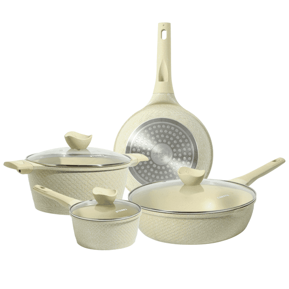 Carote 7-Piece Nonstick Pots and Pans with Lids, Induction Kitchen Cookware Set, Easy to Clean, Green