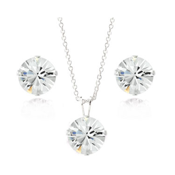 Sterling Silver Swarovski Elements 8mm Necklace & Stud Earrings Set