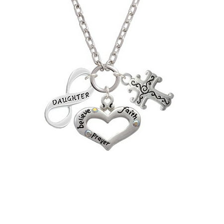 Scroll Heart - Daughter Infinity Sign Believe Faith Prayer Heart and Scroll Cross Zoe Necklace