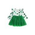 thumbnail image 1 of Xingqing Robe Décontractée Printemps Automne pour Filles Enfants Saint-Patrick Manches Longues Imprimé Trèfle Robe en Tulle Verte 5-6 Ans, 1 of 8