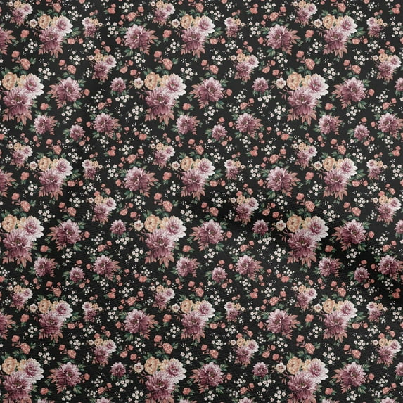 oneOone Silk Tabby Black Fabric Florals Quilting Supplies Print Sewing Fabric By The Yard 42 Inch Wide