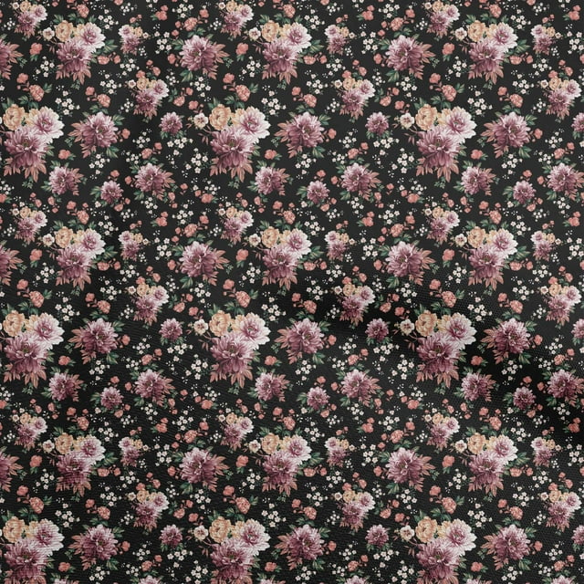 oneOone Tissu Polyester Spandex Noir Floraux Matériel de Robe Tissu Imprimé Tissu au Mètre 56 Pouces de Large