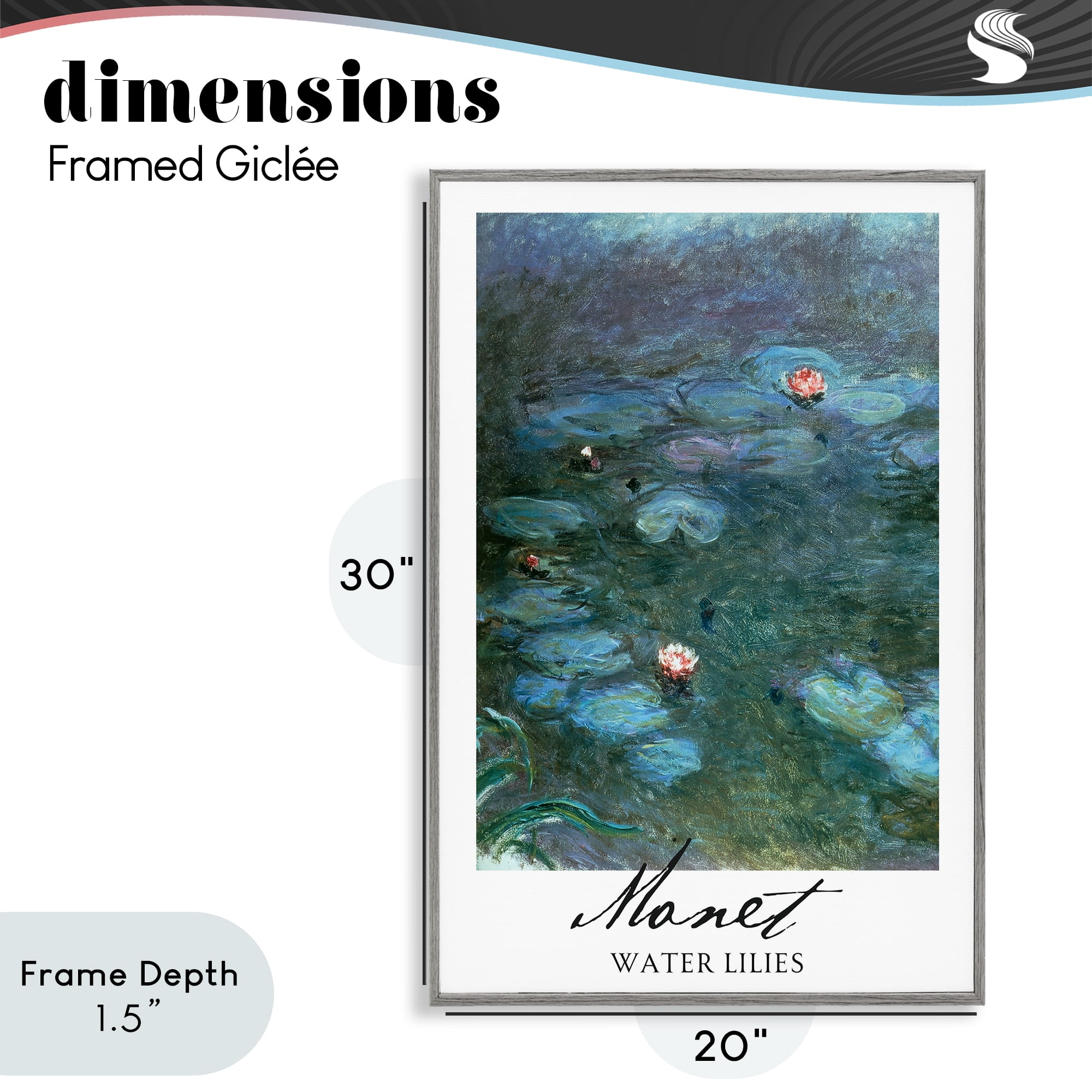 Stupell Industries Monet Water Lilies Gray Framed Giclee Art, design by Vintage Hustle