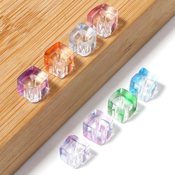 HEATSHAKING 100Pcs Glass Cubes Beads Assorted Color for Bracelet Making