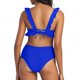 thumbnail image 3 of Trajes de Baño de Mujer de Cintura Alta Cuello en V Ruffle Sólido, Ajuste Apretado Reunión Dividido Conjunto Sexy, 3 of 7