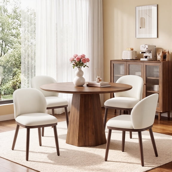 EOP Modern Upholstered Dining Chairs Set of 4, Wooden Dining Room Chairs with Curved Backrest & Padded Seat, Kitchen Chairs for Dining Room, Restaurant, Beige