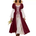 thumbnail image 2 of UPPADA Renaissance Costume for Women Lace Up Fairy Core Dress Pirate Irish Ren Faire Long Dresses Medieval Costumes Wine,L, 2 of 9