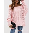 thumbnail image 5 of Women Off Shoulder Sweater Long Sleeve Knit Sweater Loose Pullover Jumper Tops Pink XL, 5 of 7