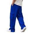 thumbnail image 3 of Gtoiithly Mens Solid Cargo Jogger Pants, Elastic Drawstring Waist Loose Wide Leg Sweatpants, Multi Pocket Casual Street Fashion Long Trousers Blue XL, 3 of 8