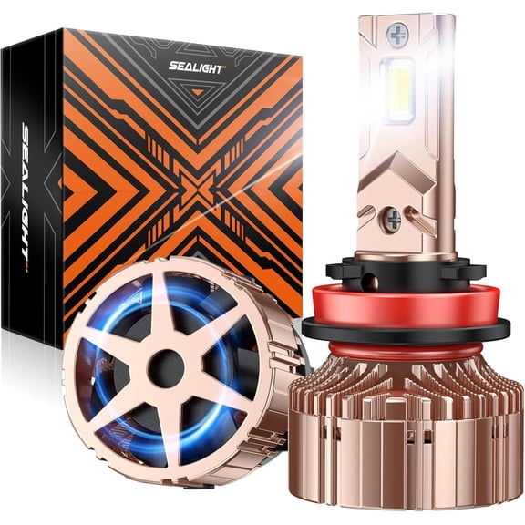 SEALIGHT X6S Series H11/H8/H9/H16 LED Bulbs, 40,000 Lumens, 6000K Pure White Light, 360° Adjustable Beam, IP68 Waterproof, Plug and Play Installation, 2-Pack