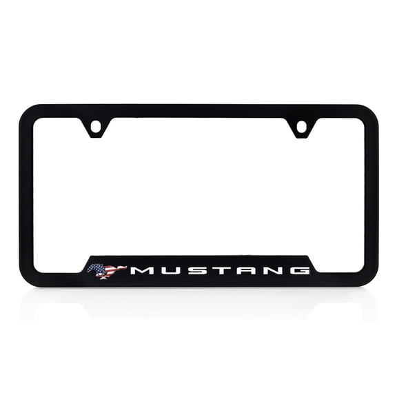 Ford Mustang Patriotic Logo UV Printed Black Plastic License Frame Holder