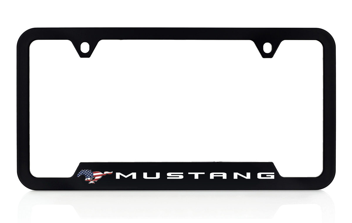 Ford Mustang 3D Logo Black Stainless Steel License Plate Frame – Made In USA