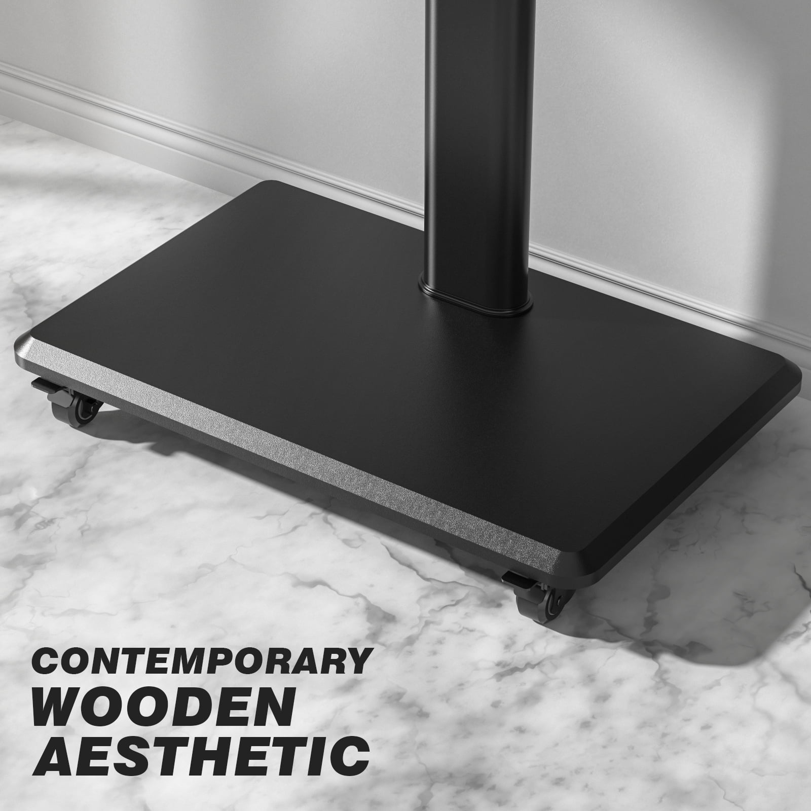 RTVR Modern Floor Rolling TV Stand for TVs up to 70 inch, Wooden Base, Black