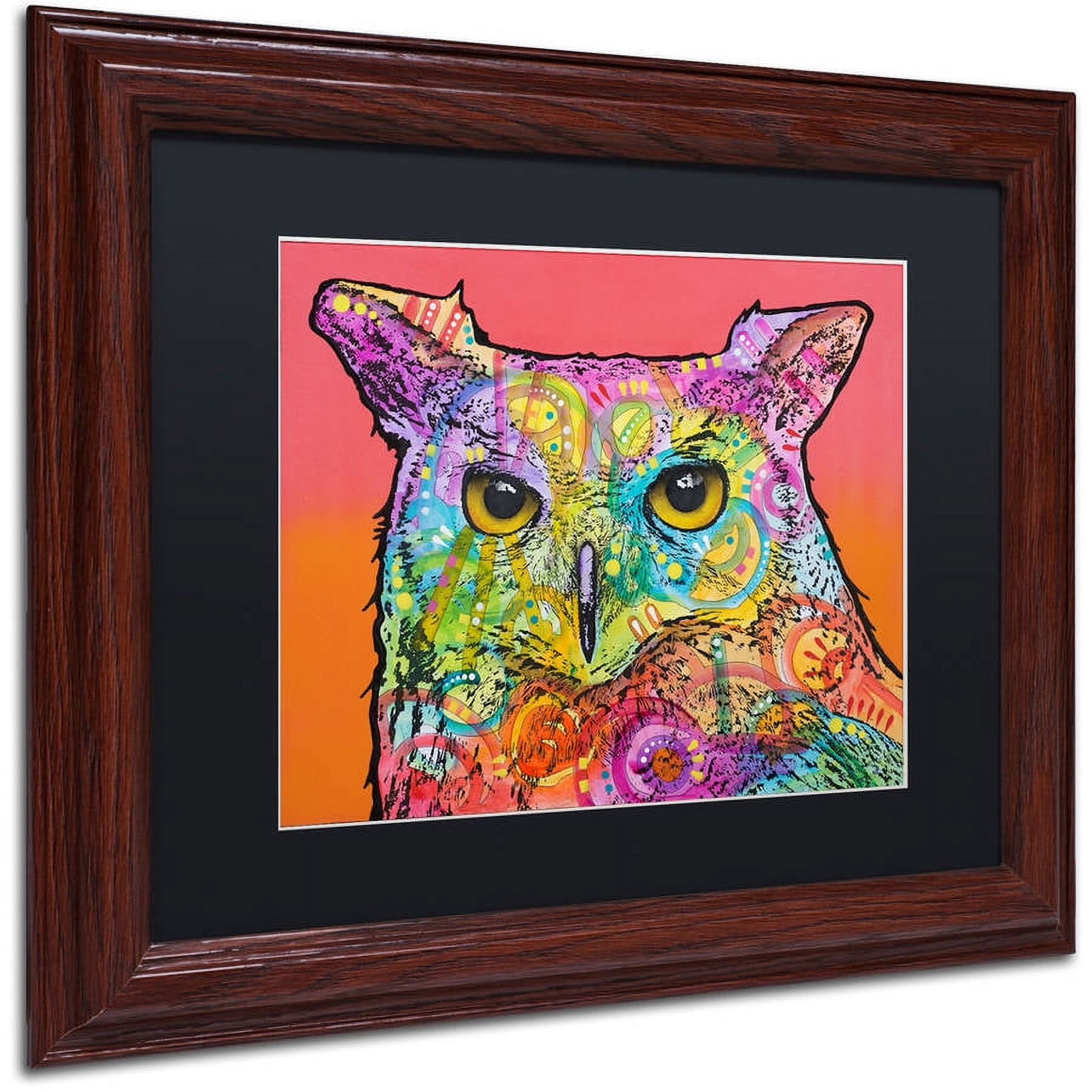 Trademark Fine Art "Red Owl" Canvas Art by Dean Russo, Black Matte, Wood Frame