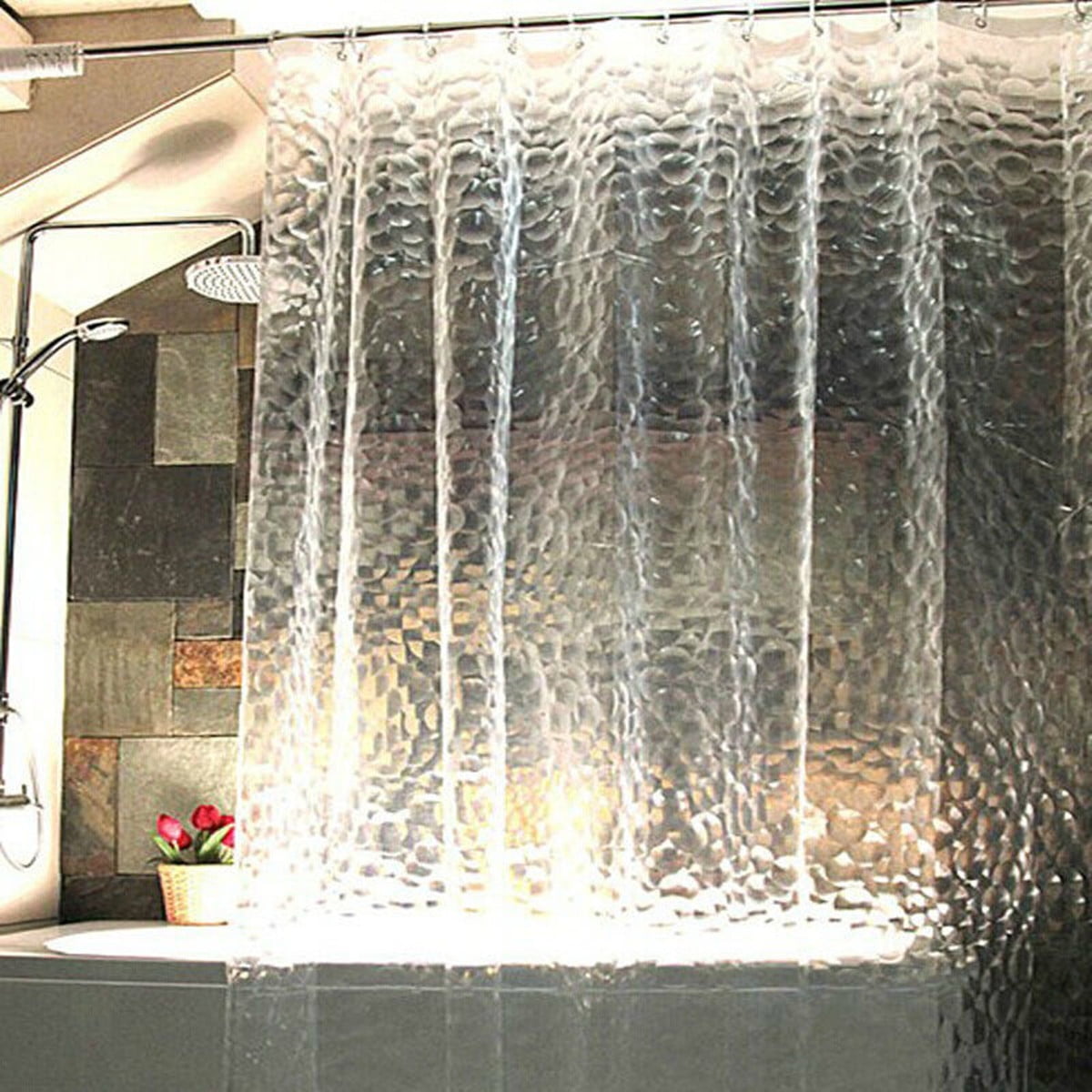 72 Inch 3D Water Cube Design Clear Shower Curtain Bathroom Waterproof