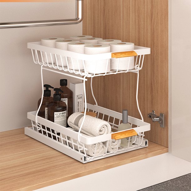 Techvida Under the sink Rack 2 Layer Bathroom Kitchen PullOut Metal