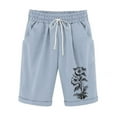thumbnail image 2 of Wensltd Women's Linen Shorts Casual Wide Leg Ruffle High Waisted Drawstring Summer Shorts with Pockets, 2 of 3