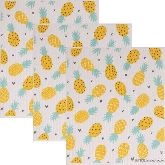 Swedish Dishcloth Set of 3 cloths (Pineapple Collage) Paper Towel Replacements | Swededishcloths | ECO Friendly Reusable Sponge Cloths